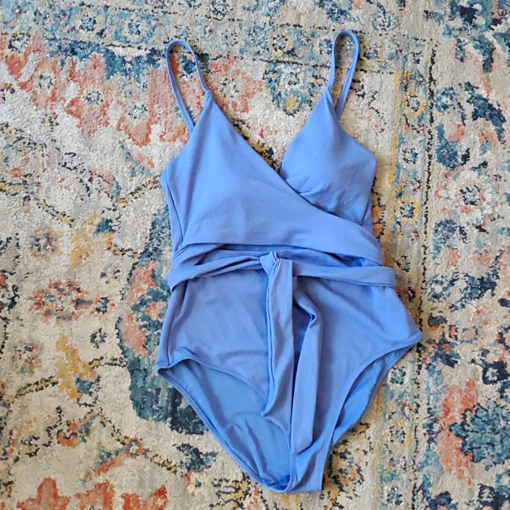 NWT Aerie Pique Wrap Swimsuit One Piece in Coast Blue